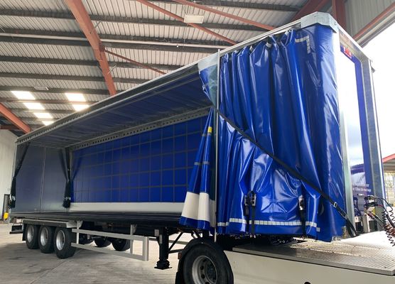 Teloni personalizzati in PVC blu impermeabile per teloni per camion container, tessuto rivestito in PVC per tenda laterale per camion